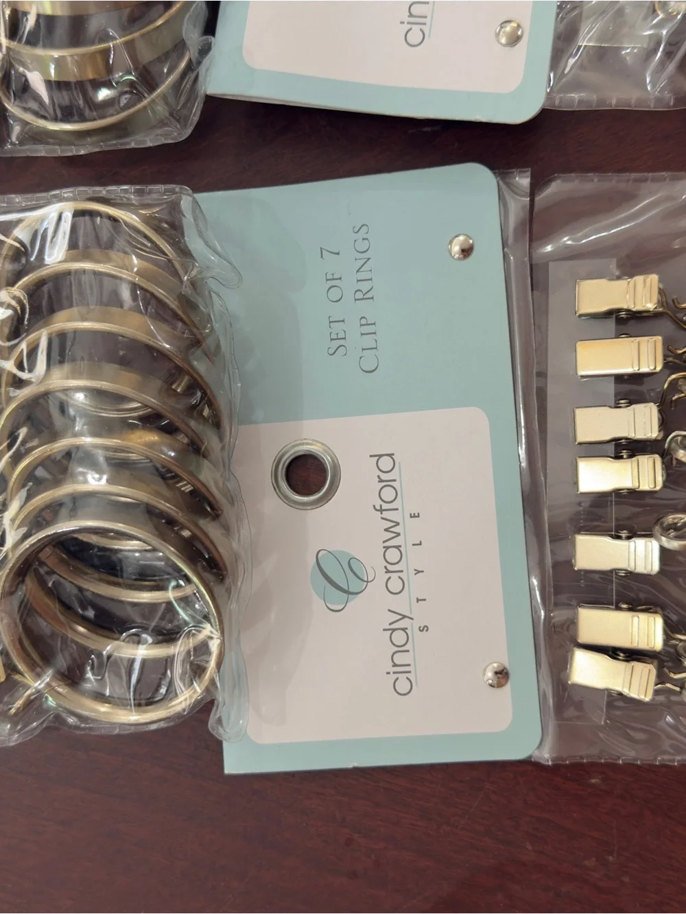 Cindy Crawford Style Set of 7 Gold Clip Rings for curtains